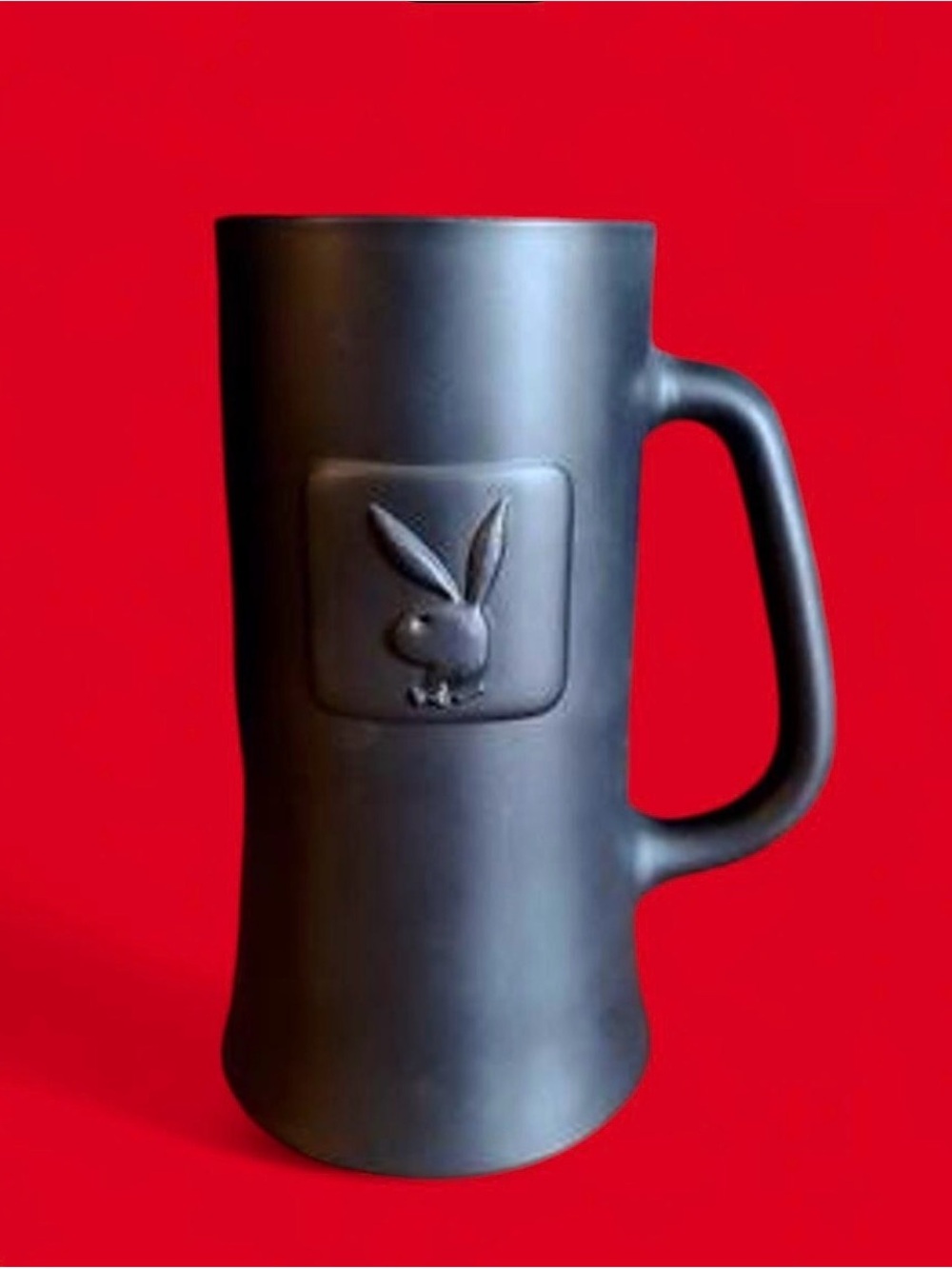 PLAYBOY Matte Black Ceramic Mug with Embossed Bunny